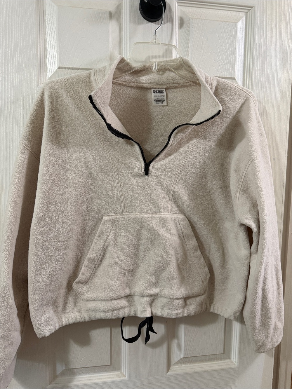 VS PINK Light Beige Half-Zip Fleece Pullover with Front Pocket